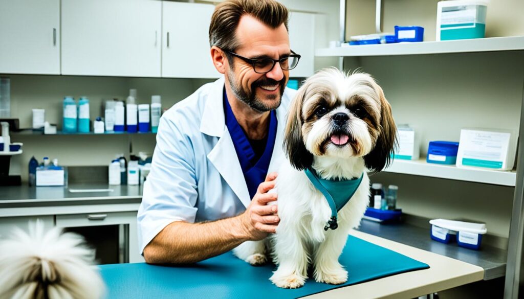 Shih Tzu bei tierärztlicher Kontrolle