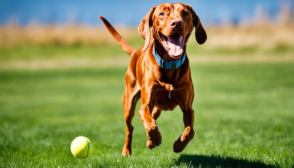 Vizsla beim Spielen im Freien