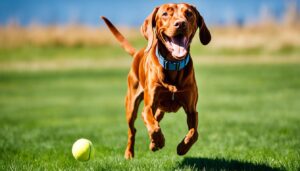 Vizsla beim Spielen im Freien